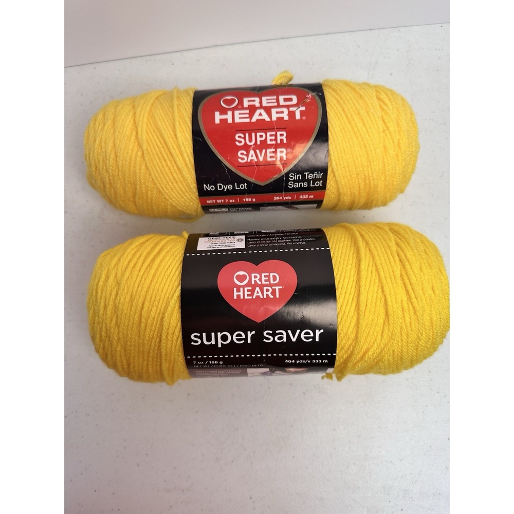 Red Heart Super Saver Yarn Lot of 2 Bright Yellow 0324 Medium 4 Worsted Acrylic